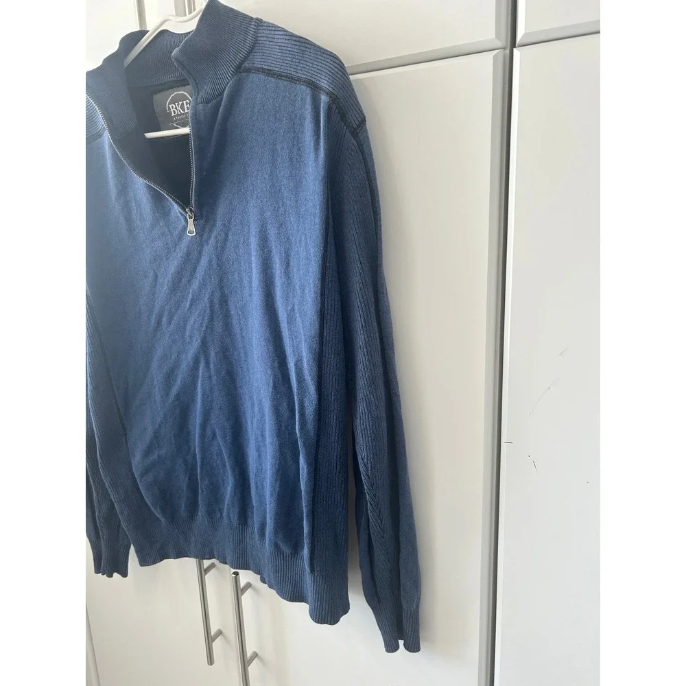 BKE Athletic Fit Mens Blue Quarter Zip Pullover Sweater Size Large Ribbed‎ Knit